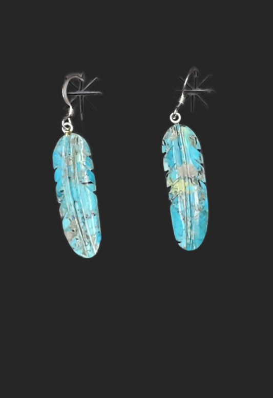 Authentic Native American Turquoise Feather Earrings