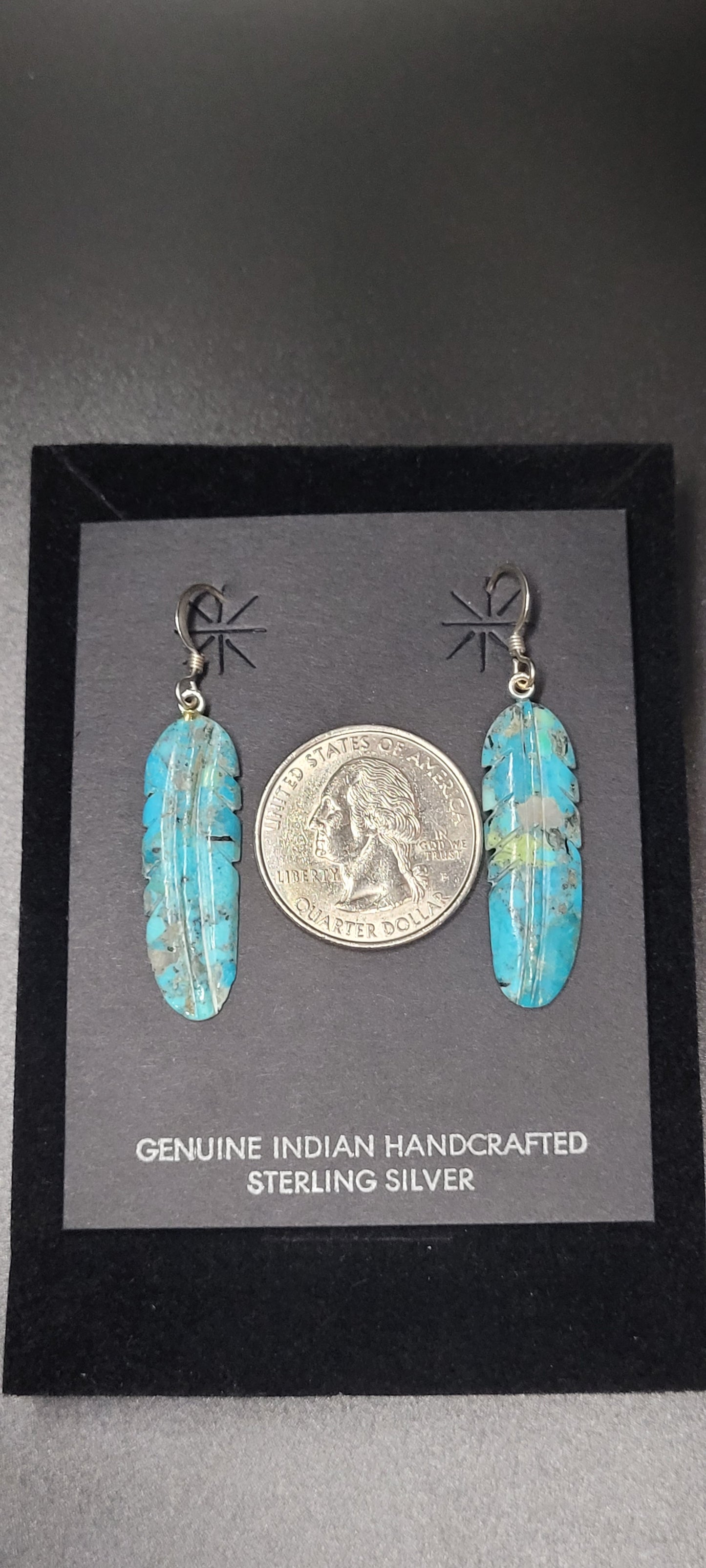 Authentic Native American Turquoise Feather Earrings